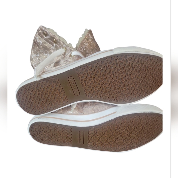 Coach Bonney Shearling Women's Lace-Up Metallic Strip High-Top Sneakers 7 1/2B - Picture 6 of 8